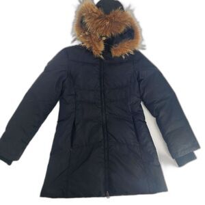 Via Spiga Women's Raccoon Fur Down Puffer Black Jacket Size XS